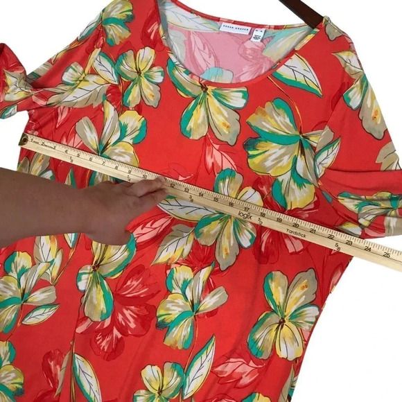 Susan Graver Blouse Womens Size XL Orange Tunic Top Asymmetrical Hem 3/4 Sleeve - Picture 9 of 12